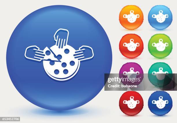 pizza icon on shiny color circle buttons - pizza slice white background stock illustrations