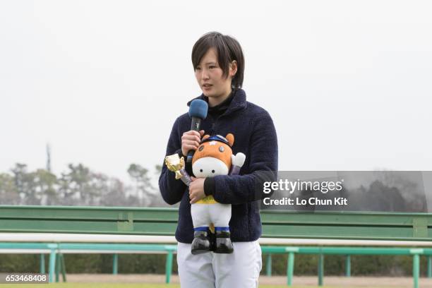 New JRA jockey Nanako Fujita meets the media at Nakayama Racecourse on March 5, 2016 in Funabashi, Chiba, Japan. Nanako Fujita becomes first female...