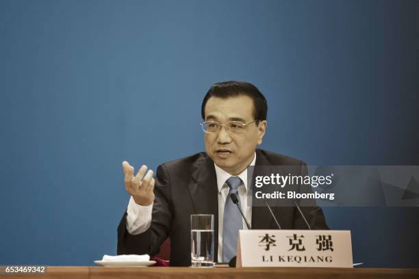 Li Keqiang, China's premier, speaks during a news conference after the close of the National People's Congress in Beijing, China, on Wednesday, March...