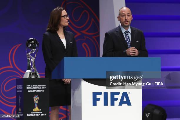 Head of FIFA Tournament, Jaime Yarza and Group Leader of FIFA U-20 World Cup Korea Republic 2017, Rhiannon Martin attend the draw for the FIFA U-20...