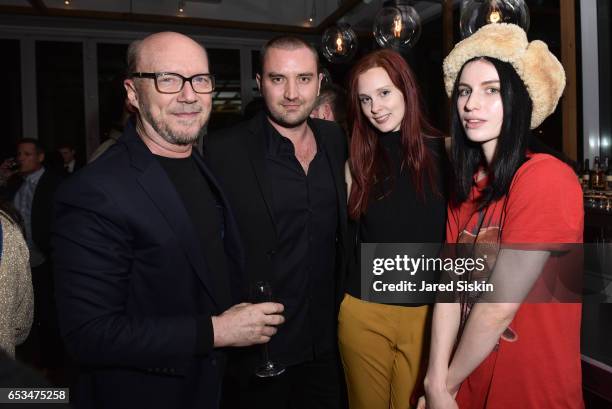 Paul Haggis, guest, Jasmine Poulton and Tali Lennox attend TriStar Pictures & The Cinema Society with 19 Crimes Host the After Party for "T2...