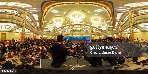 General view of the Great Hall of People during Chinese Premier Li Keqiang attends annual press conference on March 15, 2017 in Beijing, China.