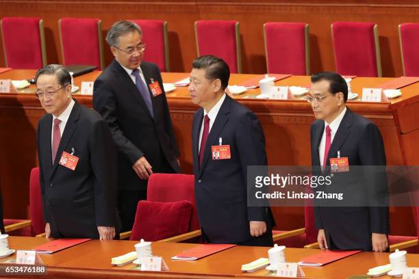 Chinese President Xi Jinping, Premier Li Keqiang and Chairman of the National Committee of the Chinese People's Political Consultative Conference Yu...