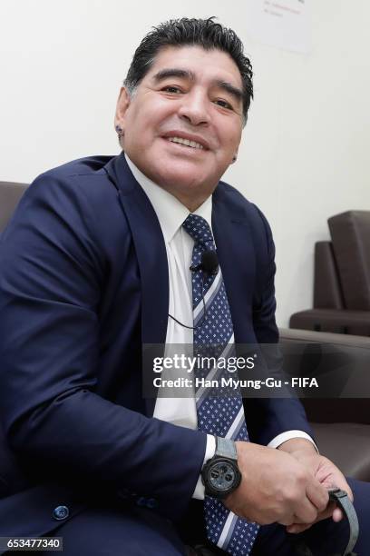 Diego Armando Maradona attends Draw Of FIFA U-20 World Cup Korea Republic 2017 at Suwon SK Artrium on March 15, 2017 in Suwon, South Korea.