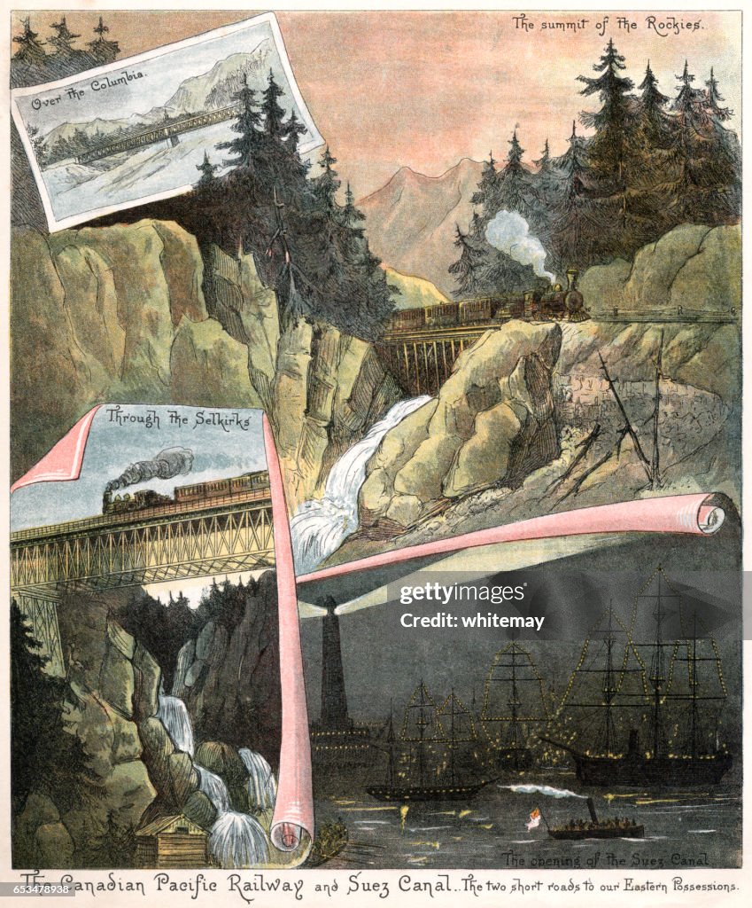 Canadian Pacific Railway and Suez Canal (Victorian illustration)