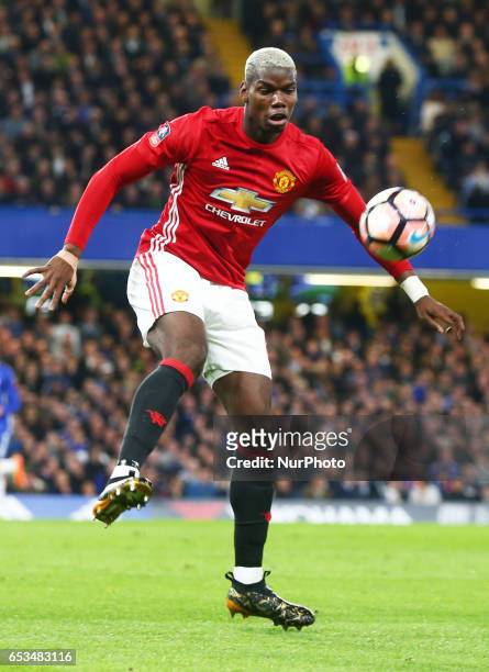 Manchester United's Paul Pogba during the The Emirates FA Cup - Sixth Round match between Chelsea and Manchester United at Stamford Bridge, London,...