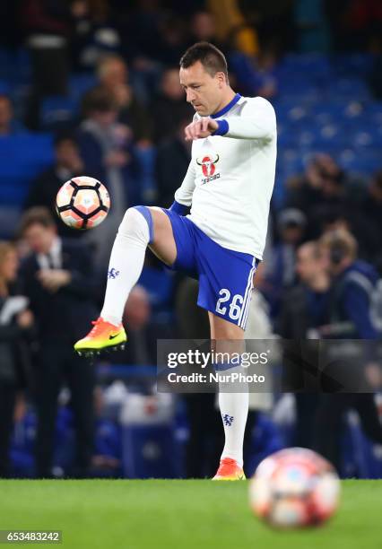Chelsea's John Terry during the pre-match warm-up during the The Emirates FA Cup - Sixth Round match between Chelsea and Manchester United at...