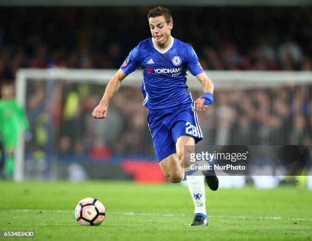 Chelsea's Cesar Azpilicueta during the The Emirates FA Cup - Sixth Round match between Chelsea and Manchester United at Stamford Bridge, London,...