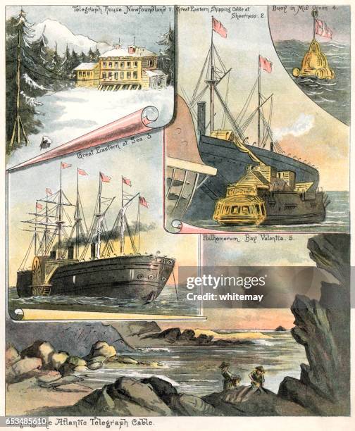 laying the atlantic telegraph cable - valentia island stock illustrations