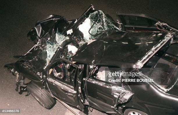 File photo dated 31 August 1997 shows the wreckage of Princess Diana's car in the Alma tunnel of Paris. The father of Princess Diana's dead lover...