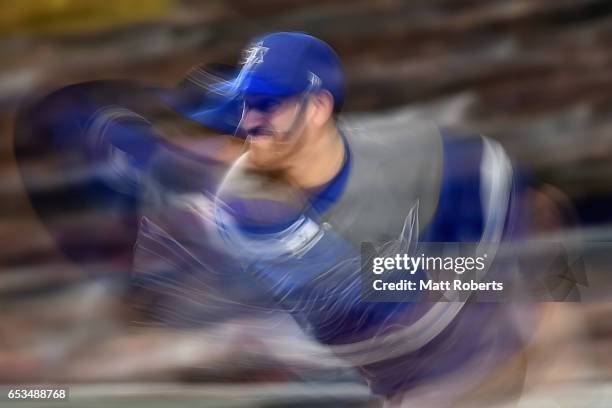 Pitcher Josh Zeid of Israel throws in the bottom of the second inning during the World Baseball Classic Pool E Game Six between Israel and Japan at...