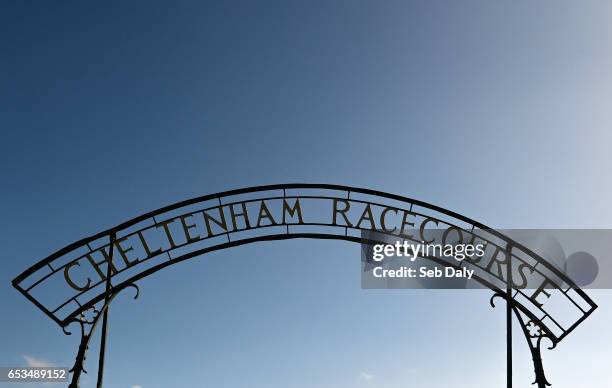 Cheltenham , United Kingdom - 15 March 2017; A general view of a racecourse entrance sign prior to the Cheltenham Racing Festival at Prestbury Park...