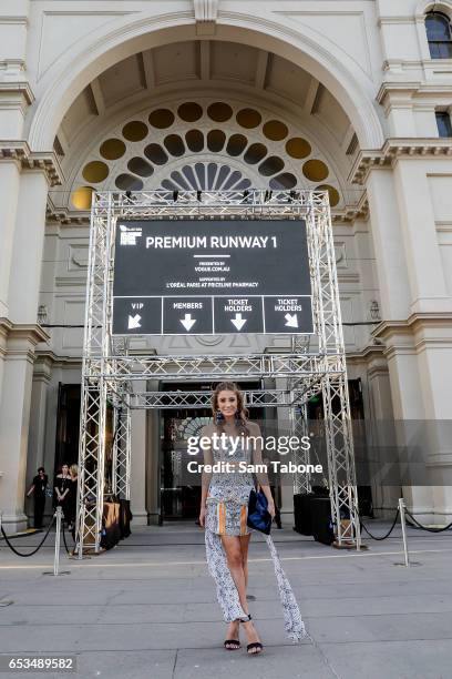 Rebecca Harding arrives ahead of the VAMFF 2017 Premium International Designer Showcase 1: Indonesia runway show on March 15, 2017 in Melbourne,...