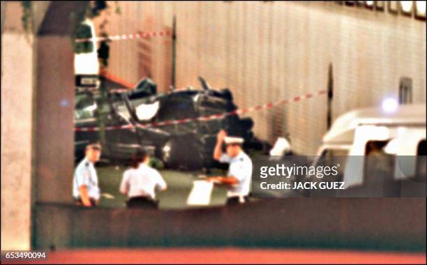 The wreckage of Princess Diana's car lies in a Paris tunnel 31 August. Diana was seriously injured and companion Dodi Al Fayed killed during the...