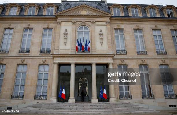 The facade of the Elysee Presidential Palace is seen during a weekly cabinet meeting on March 15, 2017 in Paris, France. French presidential...