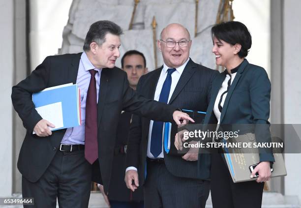 Elysee Secretary General Jean-Pierre Jouyet , French Economy and Finance Minister Michel Sapin , and French Education Minister Najat Vallaud-Belkacem...