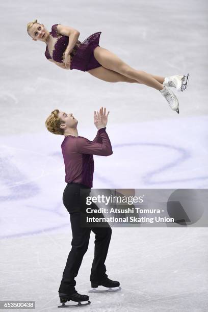 Nica Digerness and Danny Neudecker of the USA compete in the Junior Pairs Short Program during the 1st day of the World Junior Figure Skating...