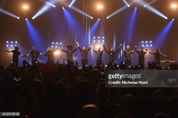 Sting, Joe Sumner, and The Last Bandoleros take a bow onstage during the Sting "57th & 9th" World Tour at Hammerstein Ballroom on March 14, 2017 in...