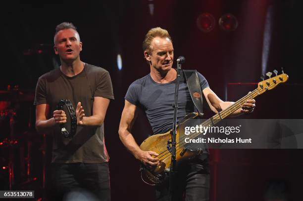 Joe Sumner and Sting perform onstage during the Sting "57th & 9th" World Tour at Hammerstein Ballroom on March 14, 2017 in New York City.