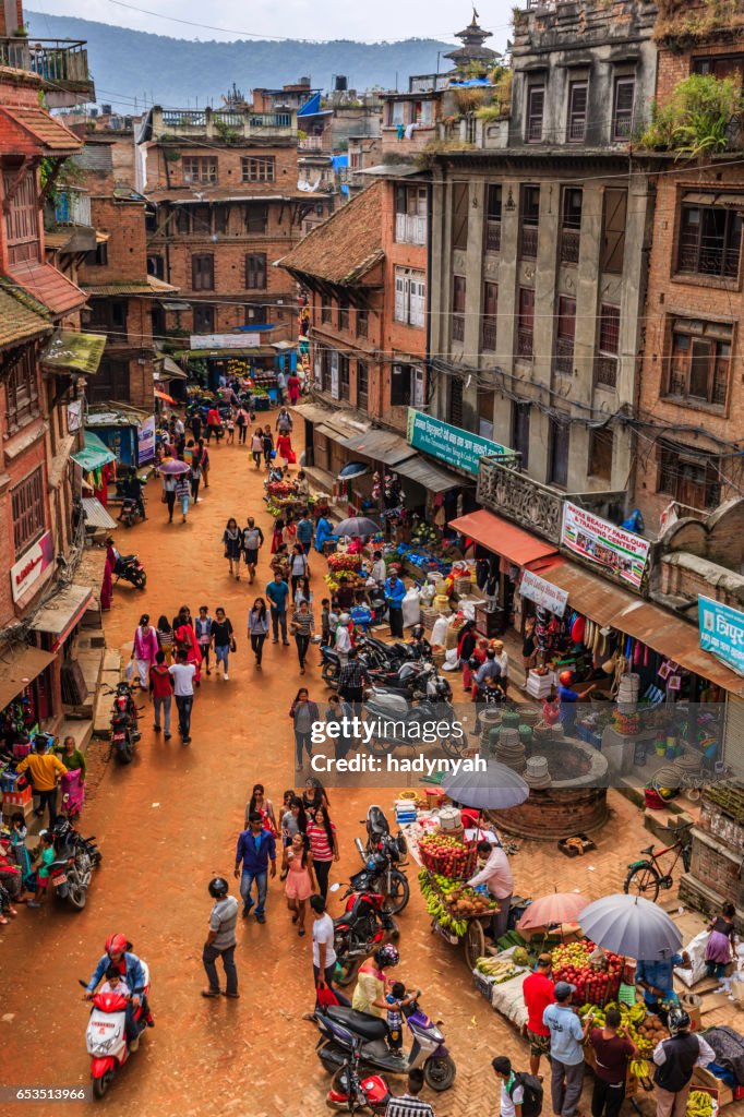 City life - main street in Bhaktapur, Nepal