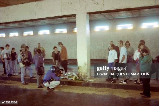 Cameraman films the point of the fatal car accident in Paris last night August 30, 1997 which killed Diana, Princess of Wales and her Egyptian friend...