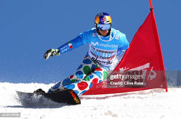 Roland Fischnaller of Italy competes in the qualification of the Men's Parallel Slalom on day eight of the FIS Freestyle Ski and Snowboard World...