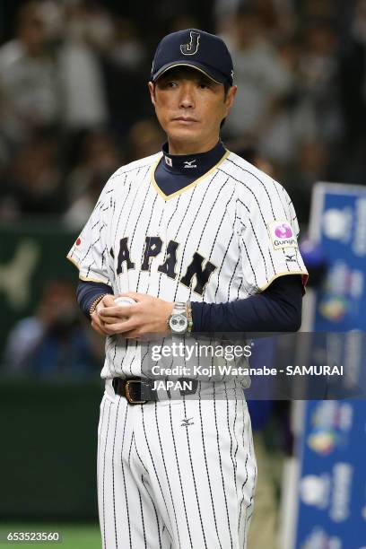 Manager Hiroki Kokubo of Japan is seen after the World Baseball Classic Pool E Game Six between Israel and Japan at the Tokyo Dome on March 15, 2017...