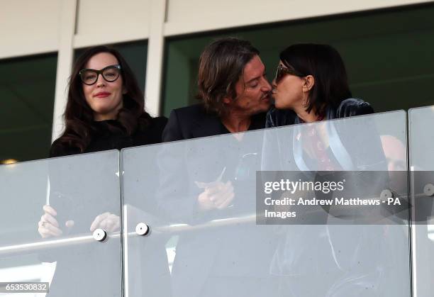 Liv Tyler, Darren Stronger and Sadie Frost during Ladies Day of the 2017 Cheltenham Festival at Cheltenham Racecourse.