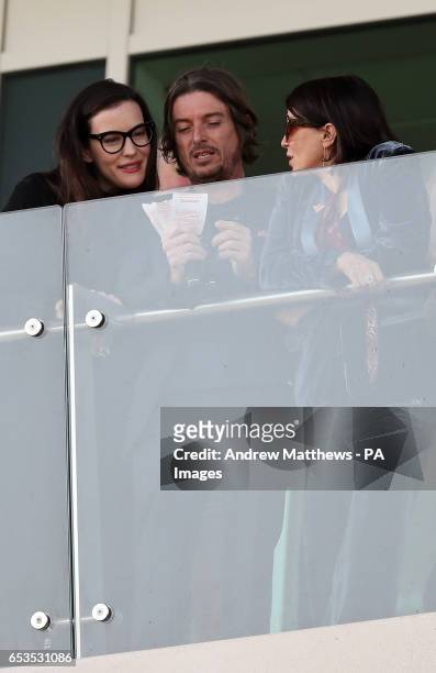 Liv Tyler, Darren Strowger and Sadie Frost during Ladies Day of the 2017 Cheltenham Festival at Cheltenham Racecourse.