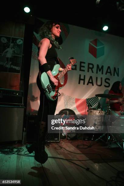 Musicians Ally Einbinder and Victoria Mandanas of Potty Mouth perform onstage at the Part Time Punks and Felte music showcase during 2017 SXSW...