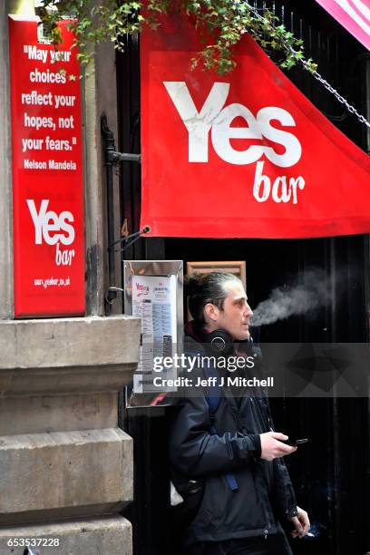 Members of the public stand outside the Yes Bar on March 15, 2017 in Glasgow, Scotland.Scotland's First Minister Nicola Sturgeon has confirmed she...