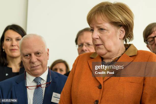 German Chancellor Angela Merkel visits the DZNE, the German Center for Neurodegenerative Diseases at the Helmholtz Association on March 15, 2017 in...