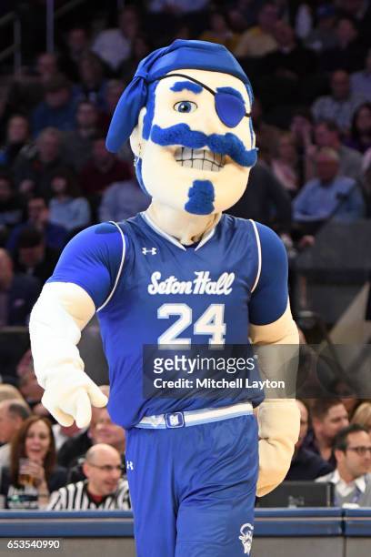 The Seton Hall Pirates mascot on the floor during the Big East Basketball Tournament - Semifinals against the Villanova Wildcats at Madison Square...