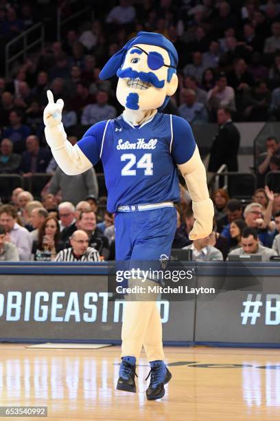The Seton Hall Pirates mascot on the floor during the Big East Basketball Tournament - Semifinals against the Villanova Wildcats at Madison Square...