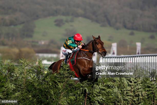 Jamie Codd riding Cause Of Causes clear the last to win The Glenfarclas Steeple Chase at Cheltenham racecourse on day two of the festival meeting on...