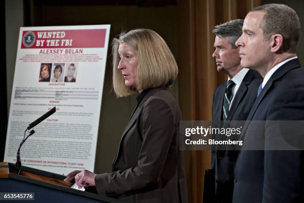 Mary McCord, acting U.S. Assistant attorney general for national security, left, speaks as Brian Stretch, U.S. Attorney for the northern district of...