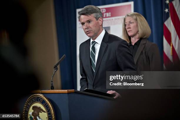 Brian Stretch, U.S. Attorney for the northern district of California, speaks as Mary McCord, acting U.S. Assistant attorney general for national...