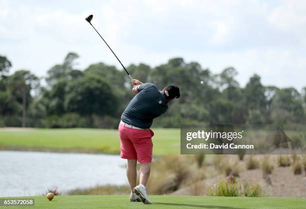 Andrew Johnson of England plays a driver during the Els for Autism pro-am at the Old Palm Golf Club Open on March 13, 2017 in West Palm Beach,...