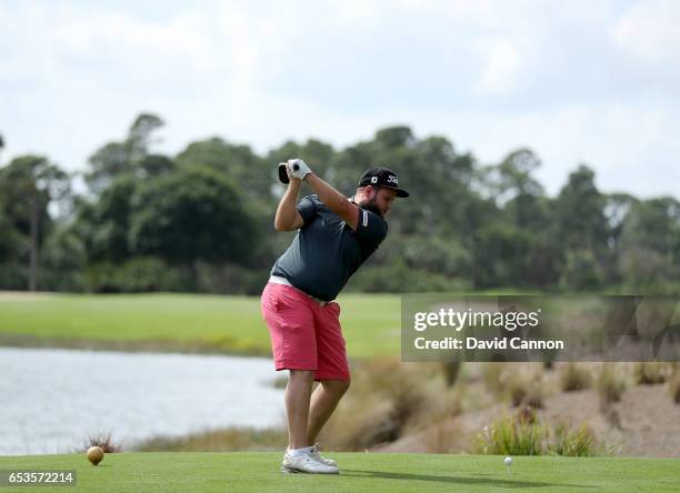 Andrew Johnson of England plays a driver during the Els for Autism pro-am at the Old Palm Golf Club Open on March 13, 2017 in West Palm Beach,...