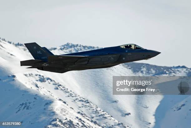 Fighter jet take-offs for a training mission at Hill Air Force Base on March 15, 2017 in Ogden, Utah. Hill is the first Air Force base to get combat...