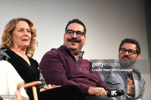 Actress Melissa Leo, comedians Erik Griffin and Al Madrigal speak onstage during the "I'm Dying Up Here" premiere 2017 SXSW Conference and Festivals...