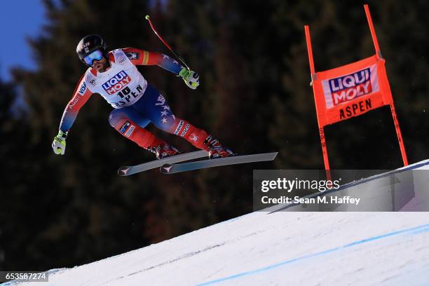 Travis Ganong of the United States competes in the Men's Downhill for the 2017 Audi FIS Ski World Cup Final at Aspen Mountain on March 15, 2017 in...