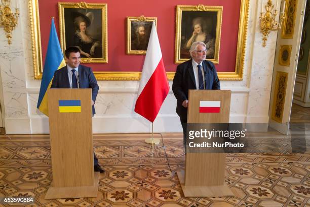 Minister of Foreign Affairs of Poland, Witold Waszczykowski and Minister of Foreign Affairs of Ukraine, Pavlo Klimkin during the press conference in...