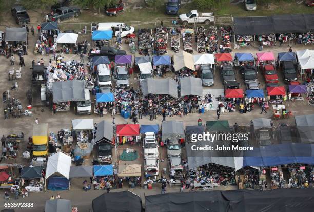 Flea market attracts Texans as well as Mexicans who come on day trips across the international bridge at the U.S.-Mexico border on March 15, 2017 in...
