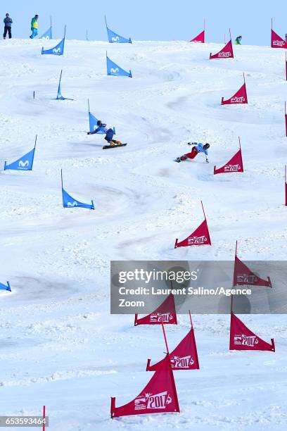 Andrey Sobolev of Russia wins the bronze medal, Nevin Galmarini of Switzerland competes during the FIS Freestyle Ski & Snowboard World Championships...