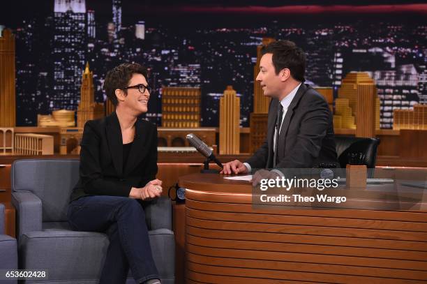 Rachel Maddow Visits "The Tonight Show Starring Jimmy Fallon" at Rockefeller Center on March 15, 2017 in New York City.