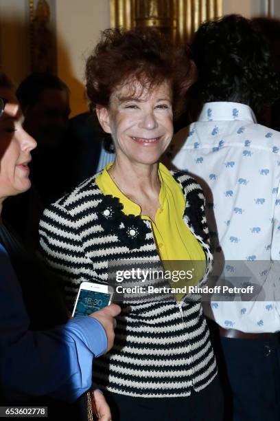 Veronique Colucci attends Marie-Agnes Gillot is decorated "Chevalier de lordre national de la Legion d'Honneur" at Ministere de la Culture In Paris...