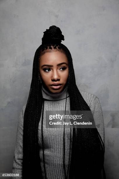 Actress Imani Hakim, from the film Burning Sands, is photographed at the 2017 Sundance Film Festival for Los Angeles Times on January 23, 2017 in...