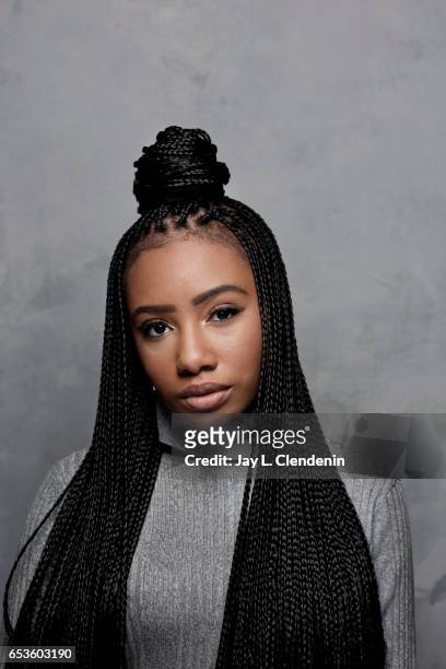 Actress Imani Hakim, from the film Burning Sands, is photographed at the 2017 Sundance Film Festival for Los Angeles Times on January 23, 2017 in...