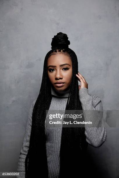 Actress Imani Hakim, from the film Burning Sands, is photographed at the 2017 Sundance Film Festival for Los Angeles Times on January 23, 2017 in...